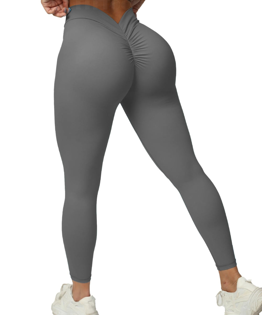 FITTOO V-Back Scrunch Butt Lift Leggings for Women High Waist Tummy Control Booty Lifting Gym Workout Yoga Pants Dark Grey Medium - Velora