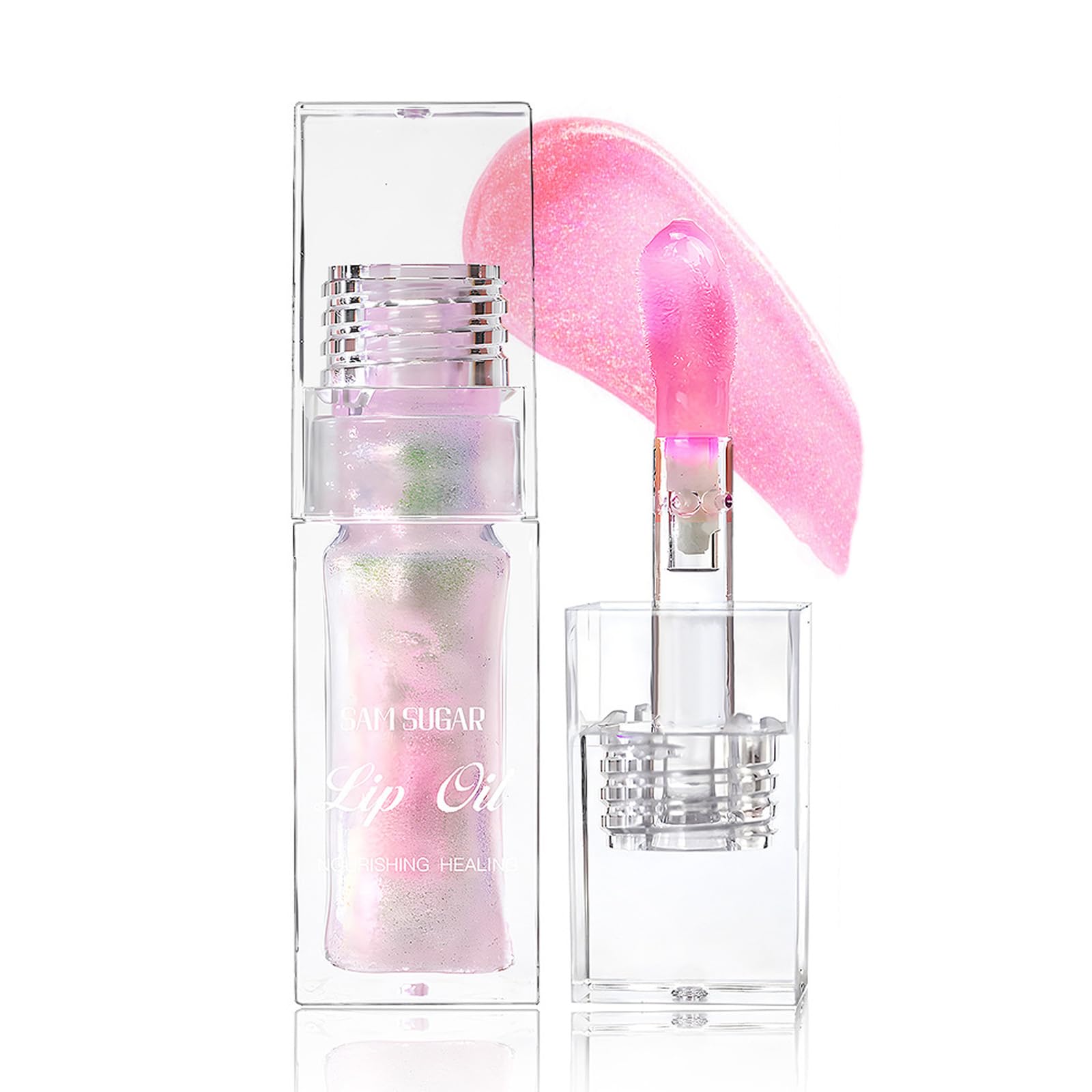 Color Changing Lip OilClear to Pink Magic Big Brush Color Changing Hydrating Lip Glow OilLong Lasting Nourishing Non-sticky Lip Oil Tinted for Lip Care and Dry Lips (Pink) - Velora